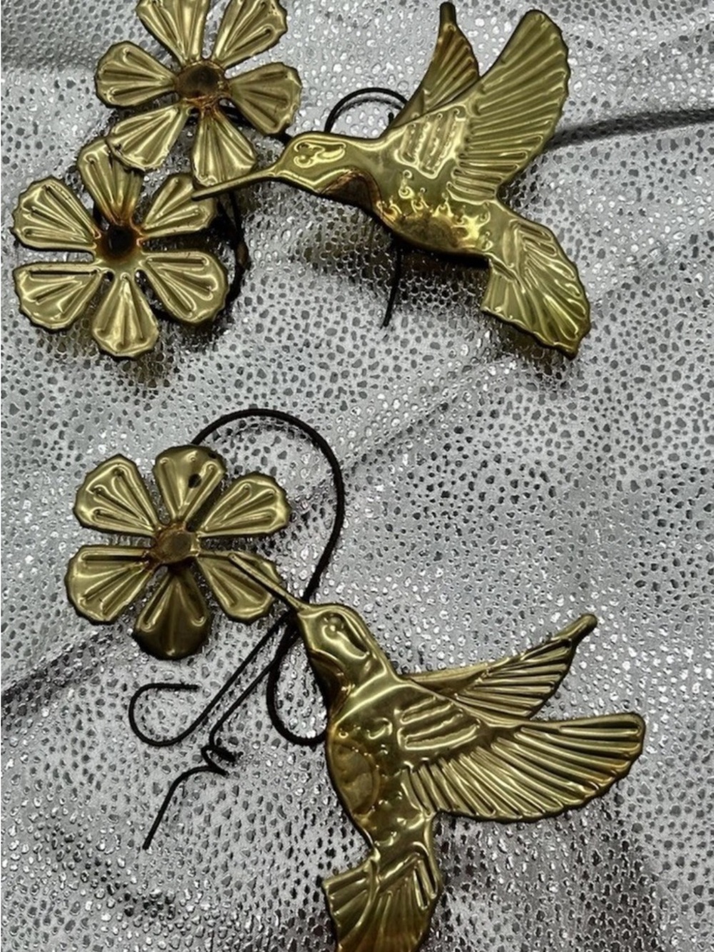 Home Interiors Gold Hummingbird and Flower Wall Decor Set